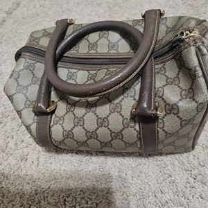 Gucci Brown Satchel with Monogram Canvas and Leather Trim
